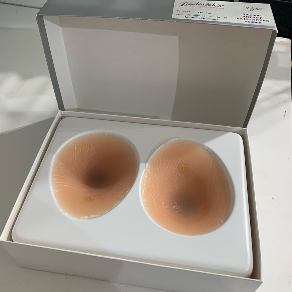 Fredericks of Hollywood silicone breast enhancers.
